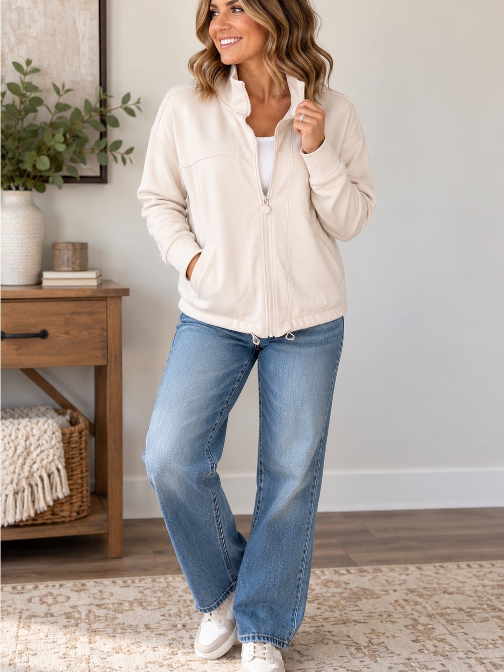 Apana cream full zip jacket